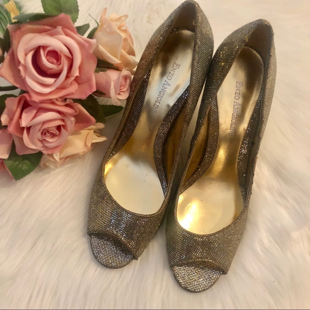 ENZO ANGIOLINI Gold Sparkle/Glitter Open Toed Heel